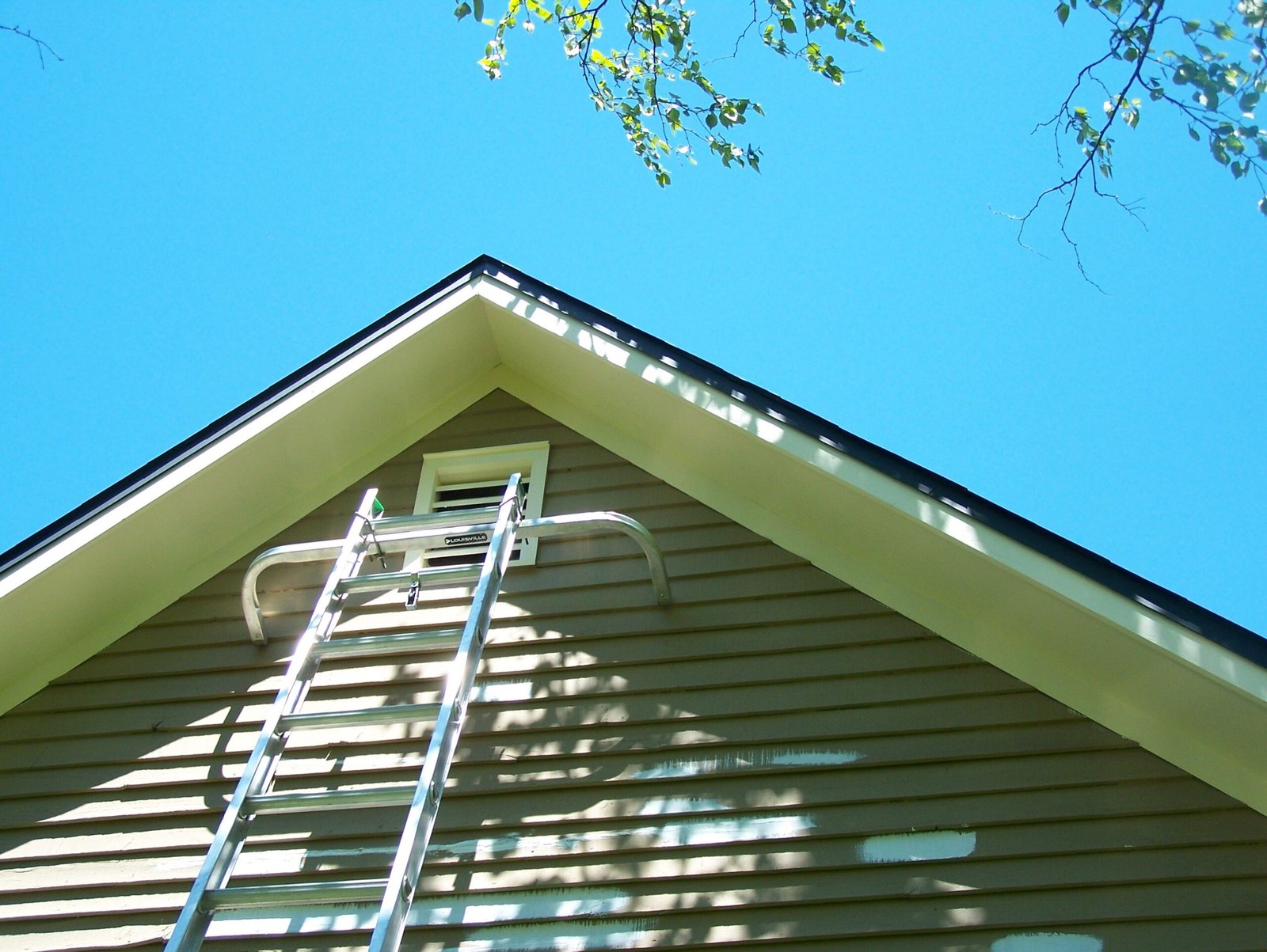 Freshly painted blue house exterior detail